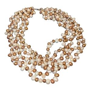 Vintage 4 Strand Pearl Necklace – Bronze & Cream Luster Hook closure JB7